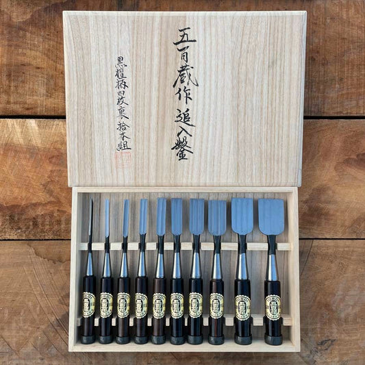 Ioroi Oire Nomi 10pcs set in Paulownia Box, Ebony Handle